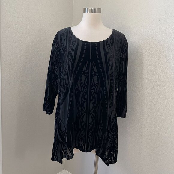 Style&Co Womens Plus 2X Black Velvet Tunic Top 3/4 Sleeve Shirt - Picture 1 of 10